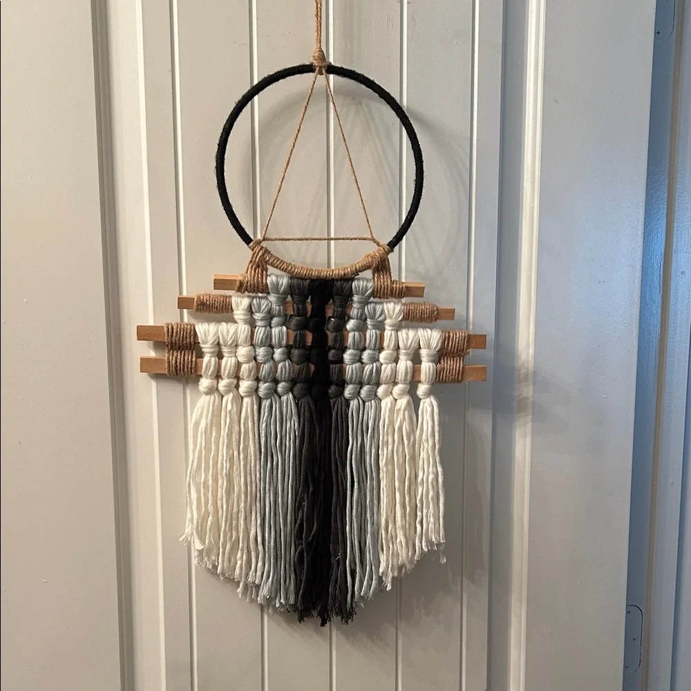 Bohemian Black and White yarn macrame Wall Hanging,Eclectic, Modern,